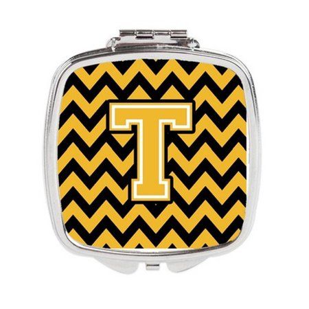 CAROLINES TREASURES Letter T Chevron Black and Gold Compact Mirror, 3 x 0.3 x 2.75 in. CJ1053-TSCM